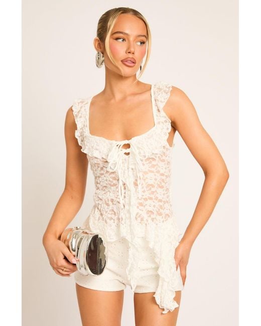 Rebellious Fashion White Lace Ruffle Cami Top