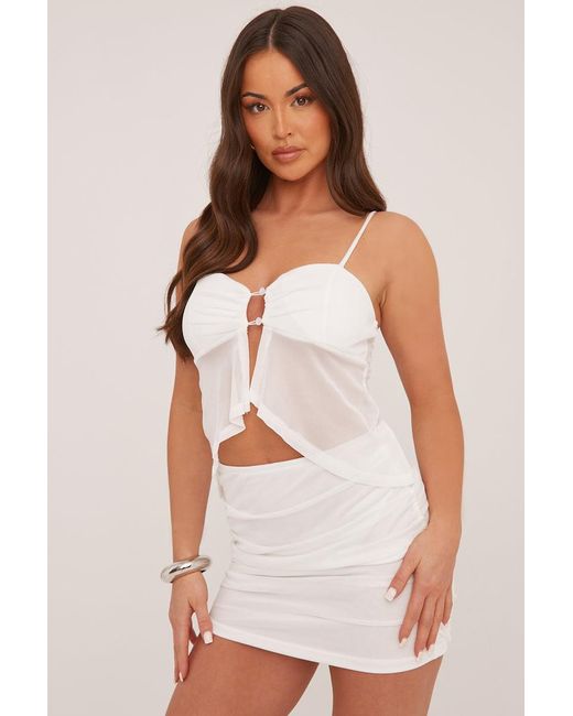 Rebellious Fashion White Mesh Button Up Front Cropped Top