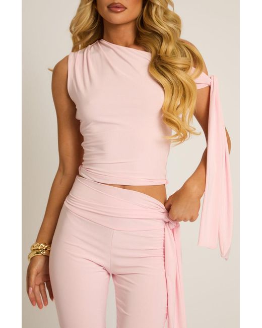 Rebellious Fashion Natural Tie Shoulder Top And Capri Pants Co-Ord Set