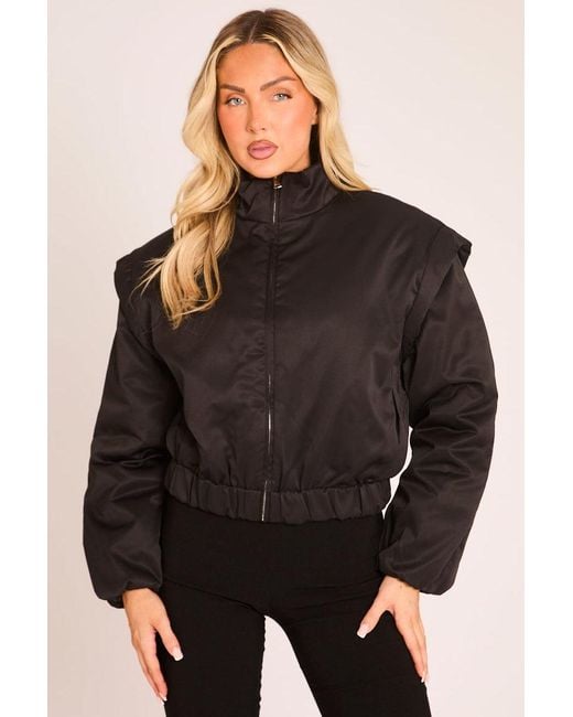 Rebellious Fashion Black Zip Up Bomber Jacket
