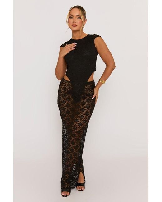 Rebellious Fashion Multicolor Lace Bodysuit And Maxi Skirt Co-Ord Set