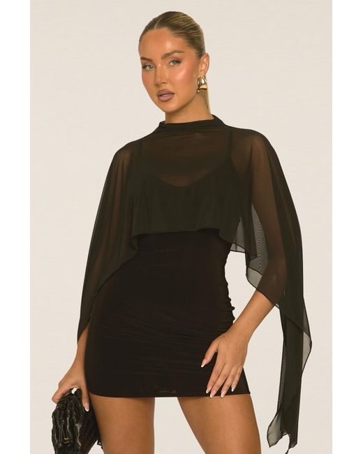 Rebellious Fashion Black Cape Detail Mini Dress