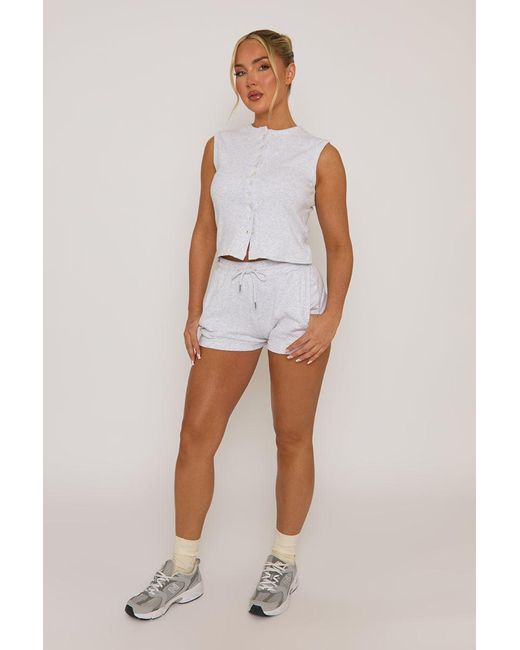 Rebellious Fashion White Sleeveless Button Front Rib Top And Short Loungewear Co-Ord Set