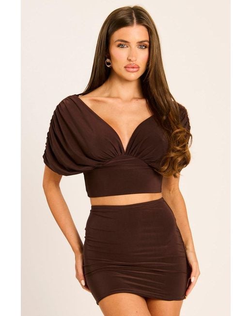 Rebellious Fashion Black Drape Crop Top And Mini Skirt Co-Ord Set