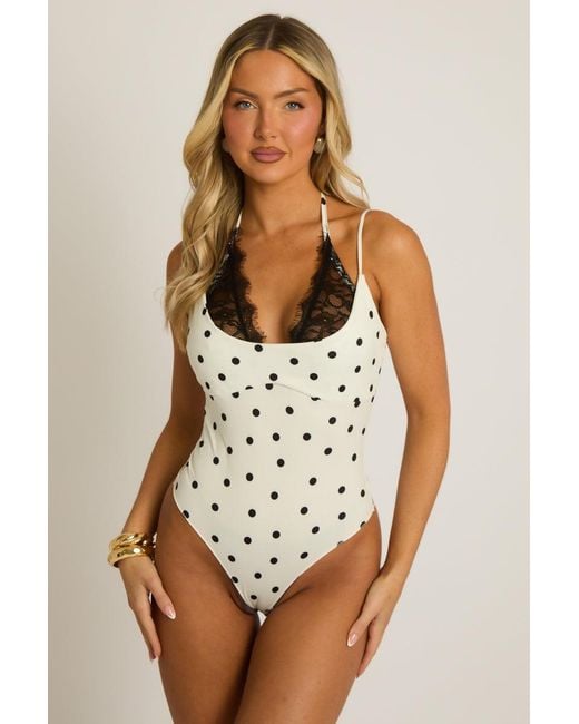 Rebellious Fashion Blue Lace Trim Halter Bodysuit