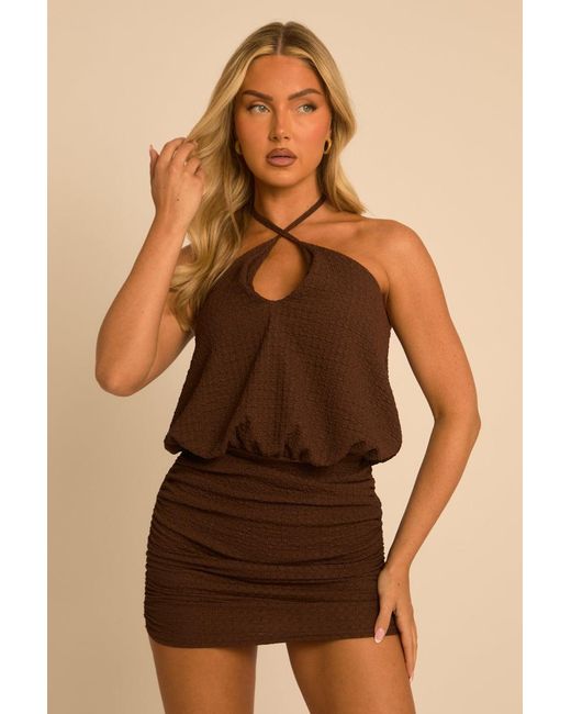 Rebellious Fashion Black Crinkle Halterneck Mini Dress