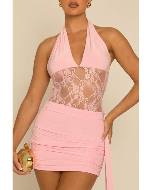 Rebellious Fashion Natural Lace Insert Tie Side Mini Dress
