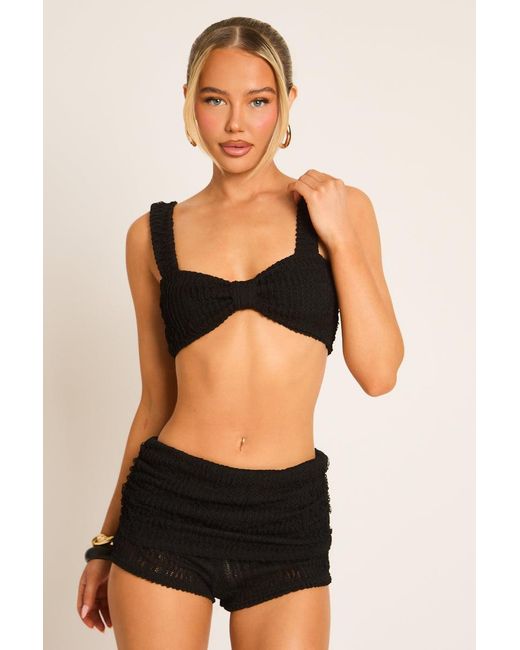Rebellious Fashion Black Textured Bralet Top And Fold Over Shorts Co-Ord Set