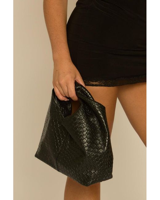 Rebellious Fashion Black Faux Leather Textured Knot Handbag