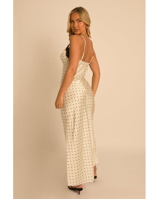 Rebellious Fashion Natural Ivory Polka Dot Satin Slip Maxi Dress