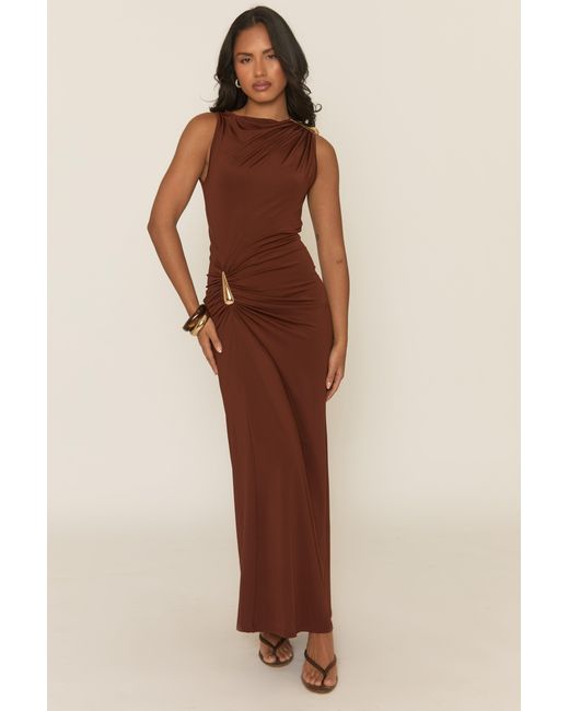 Rebellious Fashion Brown Chocolate Trim Maxi Dress