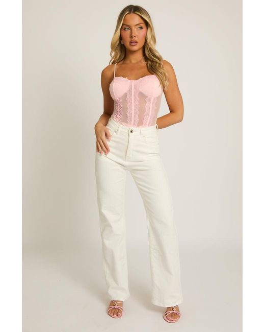 Rebellious Fashion Pink Lace Corset Detail Bodysuit