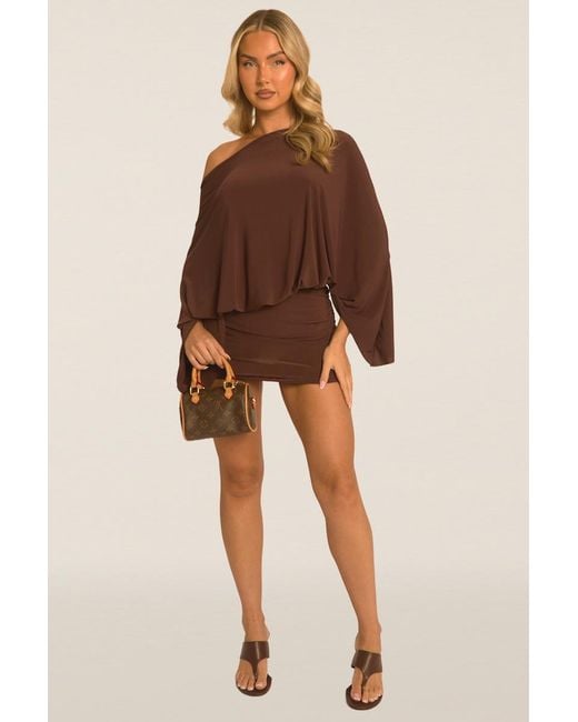 Rebellious Fashion Natural Asymmetric Batwing Mini Dress
