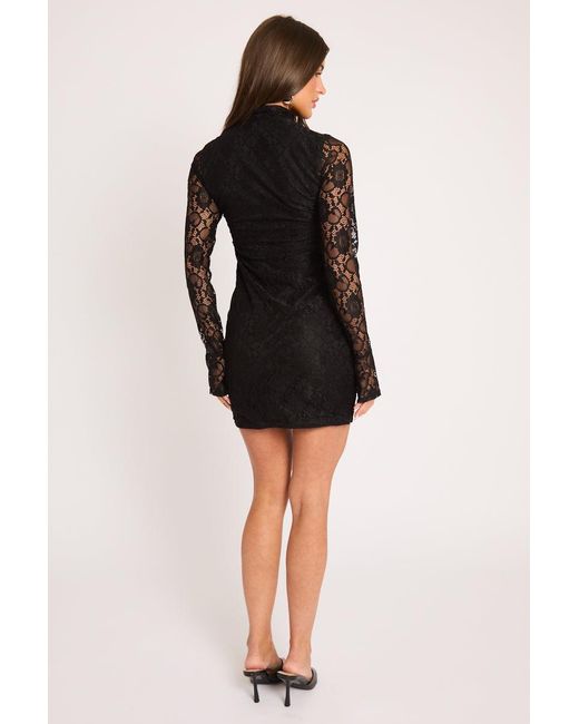 Rebellious Fashion Black Lace High Neck Mini Dress