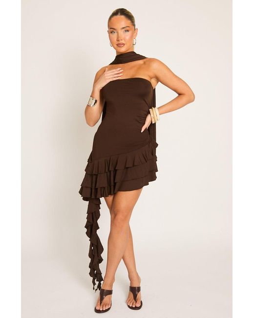 Rebellious Fashion Natural Extreme Ruffle Bandeau Mini Dress