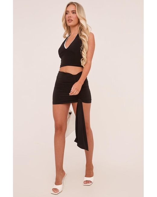 Rebellious Fashion Black Lace Trim Halter Neck Crop Top & Mini Skirt Co-Ord Set