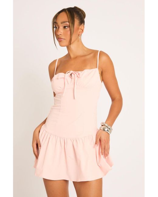 Rebellious Fashion Natural Tie Front Mini Dress