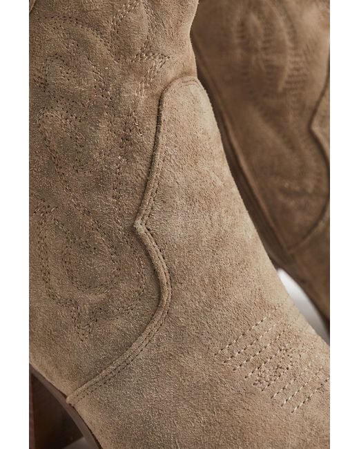 Rebellious Fashion Natural Faux Suede Embroidered Western Cowboy Ankle Boots