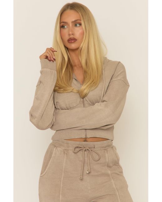 Rebellious Fashion Natural Dove Acid Wash Zip Through Corset Hoodie Loungewear Co-Ord Set