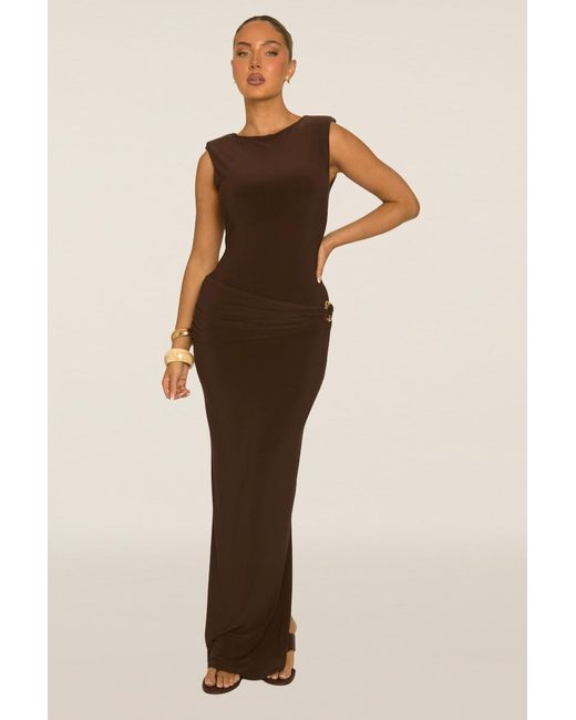 Rebellious Fashion Natural Chocolate Trim Detail Sleeveless Maxi Dress