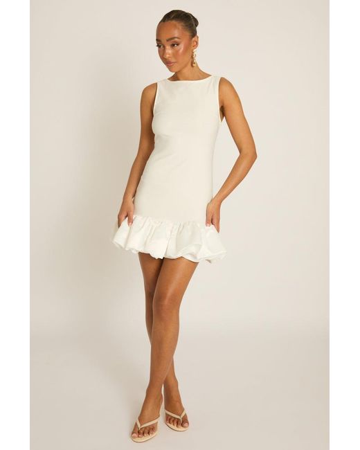 Rebellious Fashion Natural Satin Puffball Hem Mini Dress