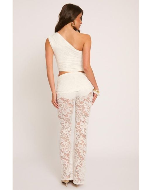 Rebellious Fashion Natural Lace Asymmetric Top And Trousers Co-Ord Set