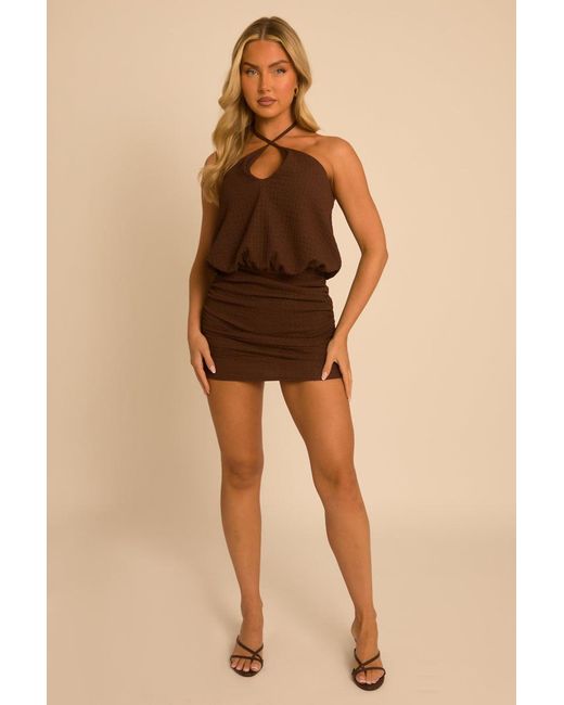 Rebellious Fashion Black Crinkle Halterneck Mini Dress