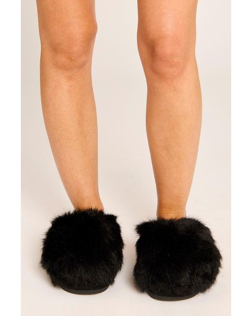 Rebellious Fashion Black Fluffy Mule Slippers