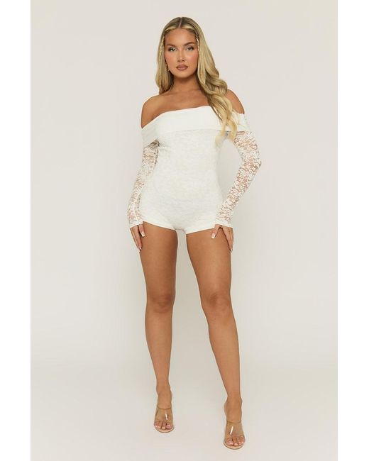 Rebellious Fashion Orange Lace Bardot Playsuit