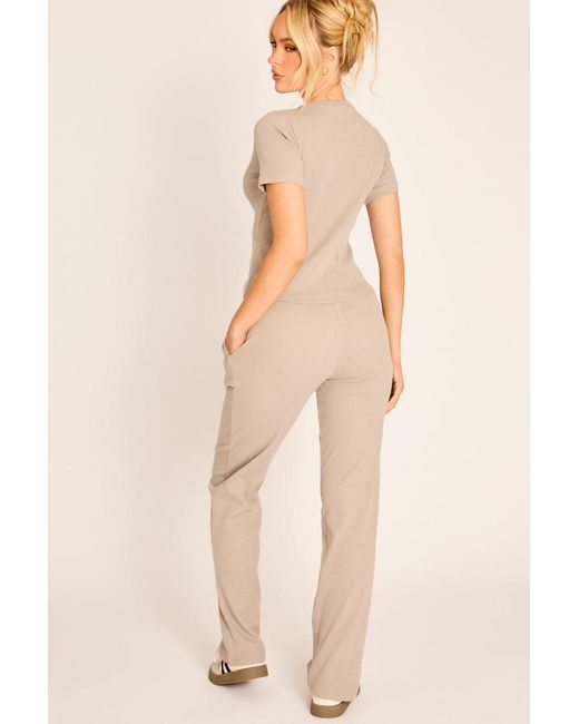 Rebellious Fashion Natural Button Front Short Sleeve Top And Jogger Co-Ord