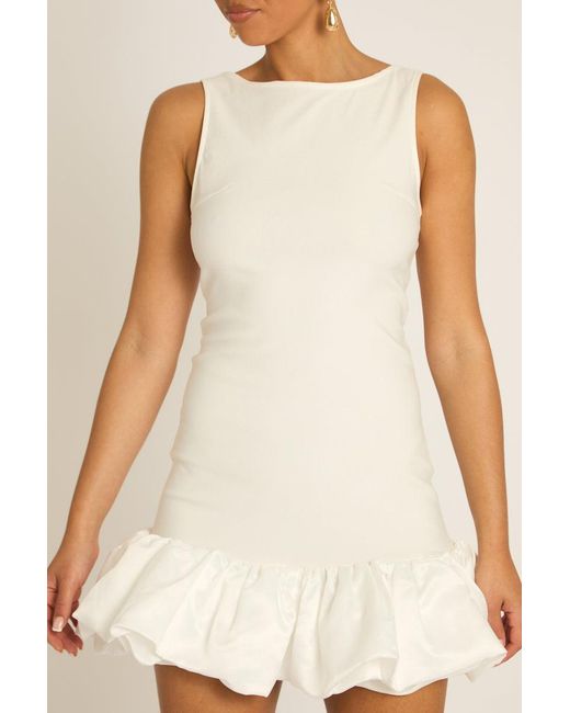 Rebellious Fashion Natural Satin Puffball Hem Mini Dress
