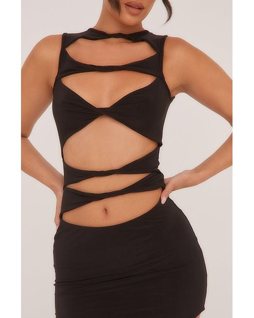 Rebellious Fashion Black Cut Out Front Bodycon Mini Dress