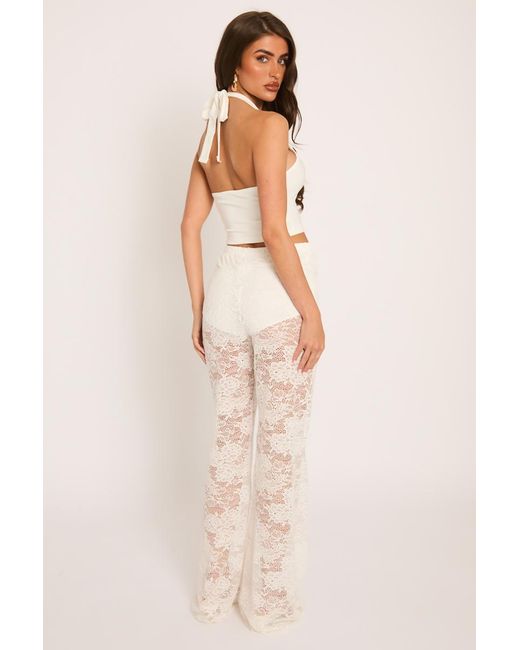 Rebellious Fashion Brown Lace Kick Flare Trousers