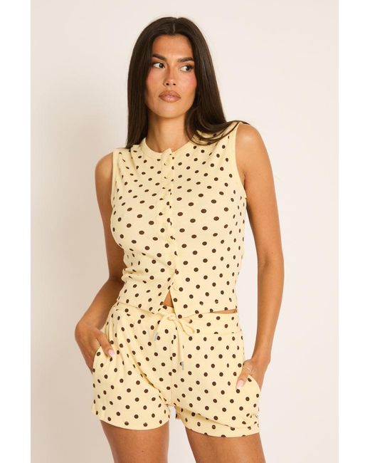 Rebellious Fashion Multicolor Sleeveless Button Front Rib Top And Short Loungewear Co-Ord Set
