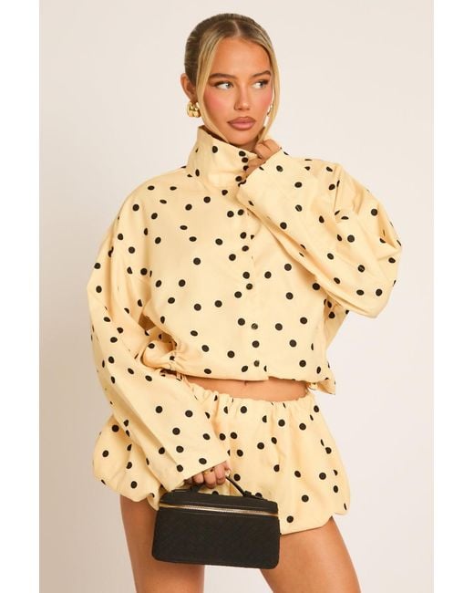 Rebellious Fashion Natural High Neck Jacket And Puffball Shorts Co-Ord Set