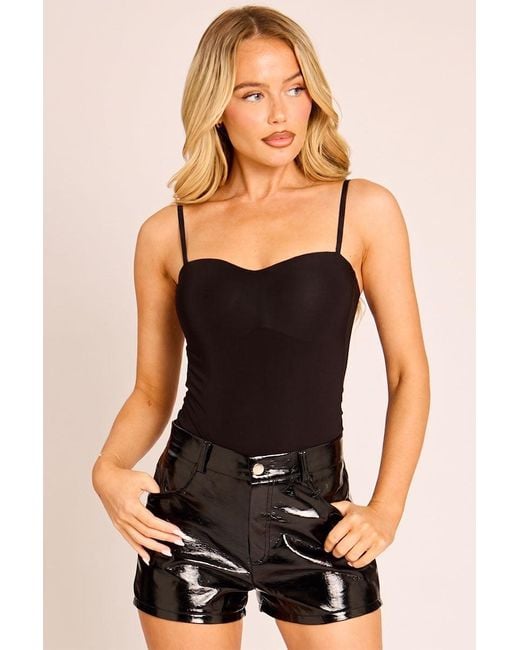 Rebellious Fashion Black Faux Leather High Waisted Shorts