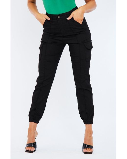 Rebellious Fashion Black Cuffed Cargo Trousers