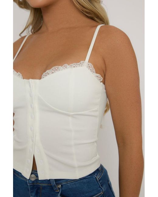 Rebellious Fashion Blue Lace Trim Button Down Corset Top