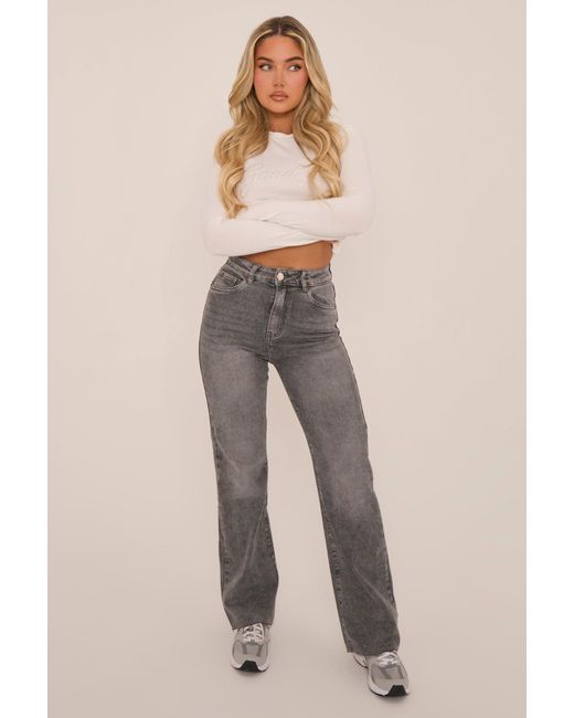 Rebellious Fashion Natural Tall Stretch Straight Leg Frayed Hem Jeans