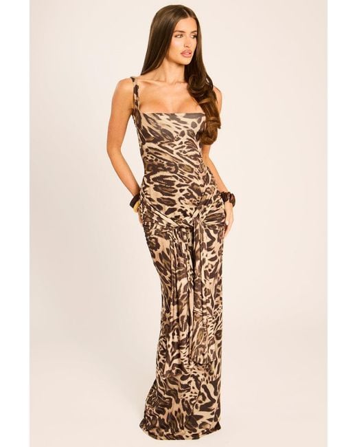 Rebellious Fashion Natural Square Neck Tie Front Maxi Dress