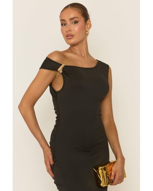 Rebellious Fashion Black Asymmetric Trim Detail Maxi Dress