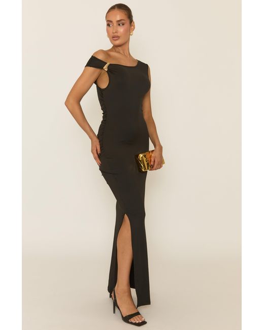 Rebellious Fashion Black Asymmetric Trim Detail Maxi Dress