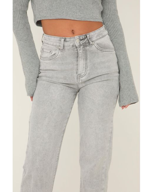 Rebellious Fashion Gray Light Stretch Straight Leg Frayed Hem Jeans