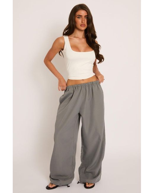 Rebellious Fashion Gray Wide Leg Parachute Trousers