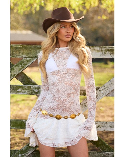 Rebellious Fashion Natural Lace Asymmetric Frill Mini Dress