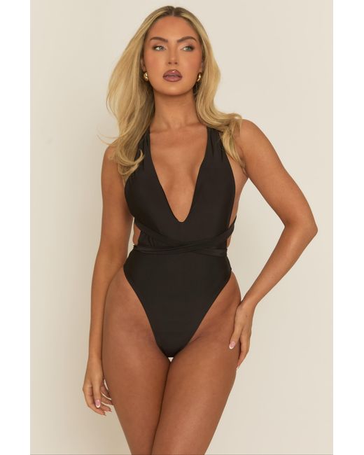 Rebellious Fashion Brown Plunge Wrap Swimsuit