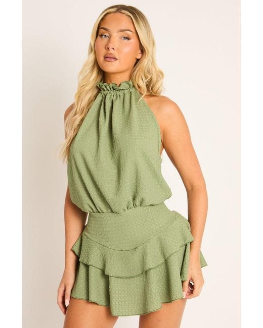 Rebellious Fashion Green Textured Flippy Playsuit