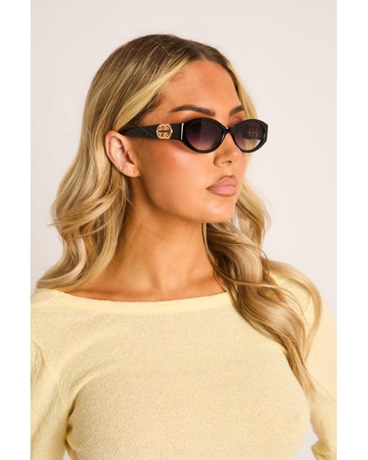 Rebellious Fashion Brown Logo Detail Oval Sunglasses