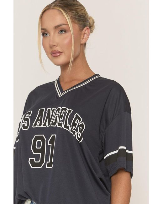 Rebellious Fashion Blue Oversized Varsity Football T-Shirt