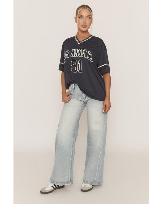 Rebellious Fashion Blue Oversized Varsity Football T-Shirt